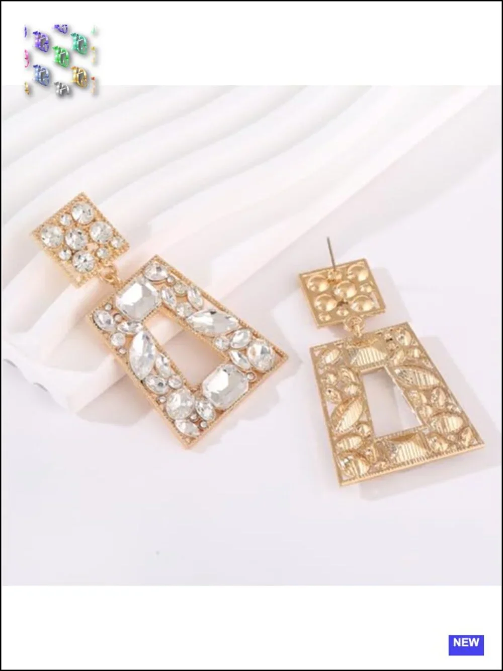 Rhinestone Rectangle Statement Drop Dangle Earrings Chunky Geometric